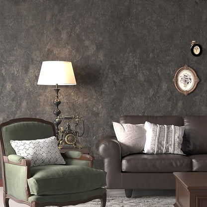 3yecao 16"×591" Big Roll Large Size Thick Dark Brown Tan Grey Concrete Wallpaper Peel Stick Glossy Charcoal Gray Concrete Contact Paper Vinyl Adhesive Taupe Cement Sticker for Bedroom Basement Walls