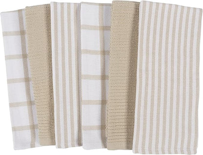 KAF Home Premium Kitchen Towels (18" x 28"), Large 100% Cotton, Flat & Terry Absorbent Dish Towel Set (Beige, 18 x 28-6 Pack)