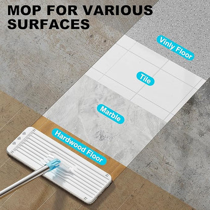 Mop and Bucket Set, Mops for Floor Cleaning, Squeeze Flat Mop and Bucket System, Dry & Wet Wall Mop Cleaner with Long Handle for Household Cleaning with 4 Microfiber Mops, Turquoise-Cyan