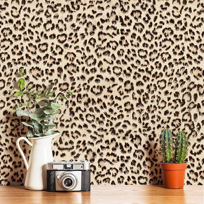 HueBurst Leopard Peel and Stick Wallpaper 17.3"x240" Cheetah Contact Paper Self Adhesive Brown Wallpaper Removable Waterproof Art DIY Wall Paper for Bedroom Living Room (28.8sq.ft.)