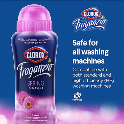 Clorox Fraganzia Laundry Scent Booster Crystals, In-Wash Fragrance Beads for Fresh-Smelling Clothes & Linens, Safe for All Fabrics & Colors, Easy-Pour Bottle, Spring Scent, 18 Oz, 2 Pack