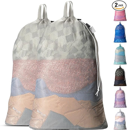 Handy Laundry Mesh Laundry Bags 24 x 36 Inches, 2-Pack - Extra Large Heavy Duty Bag with Handles & Shoulder Strap, Breathable, Machine Washable for Dorm, Travel, Bedding & Storage - Grey