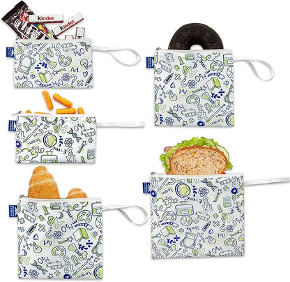 Nordic By Nature Reusable Sandwich Bag Snack Bags - Value Pack of 5 Dual Layer Lunch Baggies - Dishwasher Safe - Eco Friendly Cloth Wraps - Easy Open Zipper (Back to School)