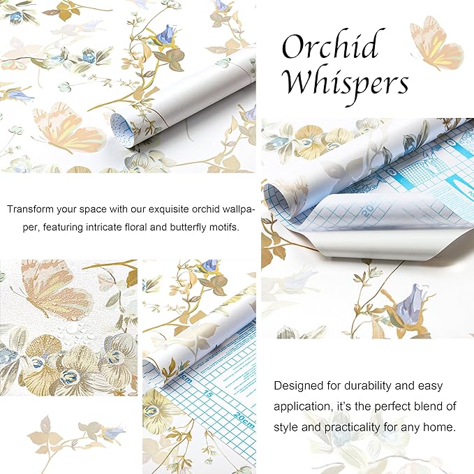 Dimoon 78.7"x17.3" Peel and Stick Wallpaper Floral Beige White Boho Contact Paper Brown Wallpaper Removable Self Adhesive Waterproof Wall Paper Bedroom Bathroom Kitchen Thicken Vinyl Roll
