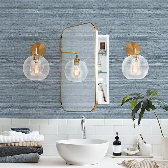 Simon&Siff Grey Blue Textured Grasscloth Peel and Stick Wallpaper 17.7"x394" Faux Grassweave Wallpaper Waterproof Self Adhesive Removable Wallpaper Mural for Home Decor Bedroom Kitchen Cabinet