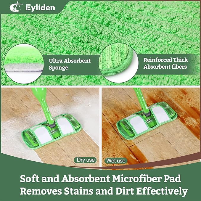 Eyliden Spray Mop for Small Spaces - 360° Swivel Mop with 12 Disposable Cloths, 1 Reusable Pad, 13oz Refillable Bottle | Perfect for Apartments, Dorms & Compact Living