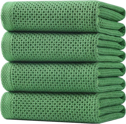 Homaxy 100% Cotton Waffle Weave Kitchen Dish Towels, Ultra Soft Absorbent Quick Drying Cleaning Towel, 20x28 Inches, 4-Pack, Grass Green