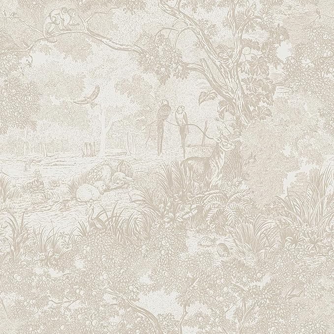 Heroad Peel and Stick Wallpaper Beige Neutral Vintage Forest Animals Floral Wallpaper Removable Self-Adhesive Contact Paper for Bedroom Living Room Cabinets Decoration Thicken Vinyl 17.3''x787''
