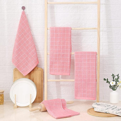 Homaxy 100% Cotton Terry Kitchen Towels(Pink, 13 x 28 inches), Checkered Designed, Soft and Super Absorbent Dish Towels, 18 Pack