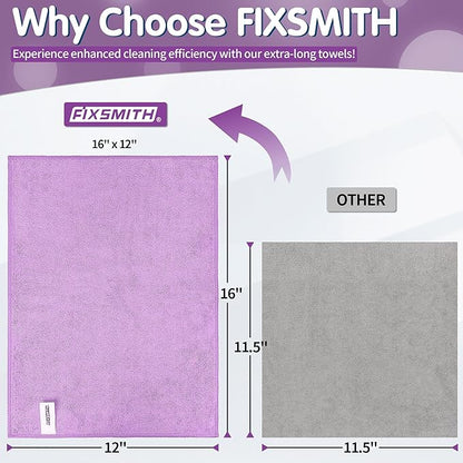 FIXSMITH Purple Microfiber Cleaning Cloth -Pack of 8, Highly Absorbent Cleaning Rags, 16"X12" All Purpose Cleaning Towels for Housekeeping, Kitchen, Car, Lint Free and Reusable Microfiber Towels