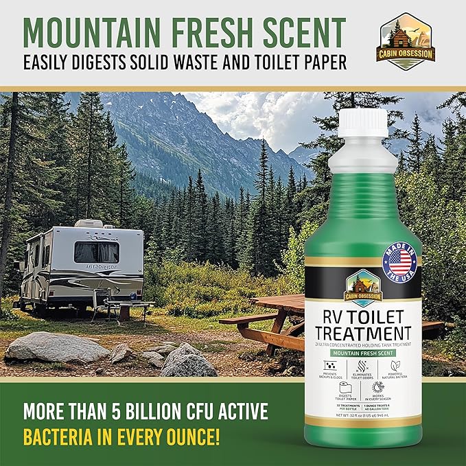 Cabin Obsession RV Toilet Treatment (32 oz) - 2x Ultra Concentrated Liquid RV Black Tank Treatment, Mountain Fresh Scent, 32 Treatments