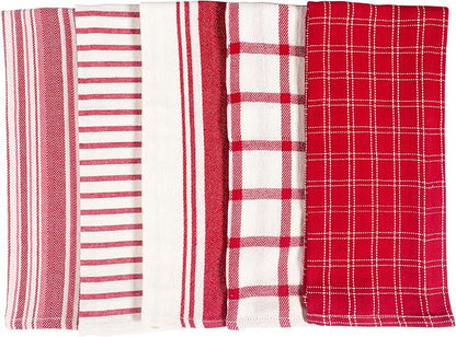 KAF Home Assorted Flat Kitchen Towels - Set of 10, 18 x 28 Inch (Red)