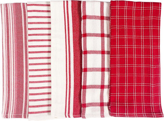 KAF Home Assorted Flat Kitchen Towels - Set of 10, 18 x 28 Inch (Red)