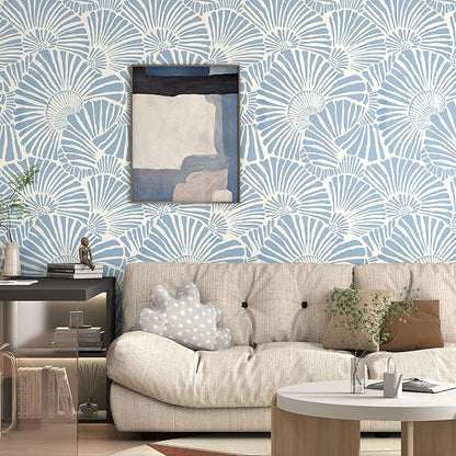 White and Blue Wallpaper Peel and Stick Wallpaper Boho 17.3"×78.8" Modern Wall Paper Removable Self Adhesive Wallpaper for Bedroom Blue Contact Paper for Cabinets Drawers Shelf Home Decor Vinyl Film