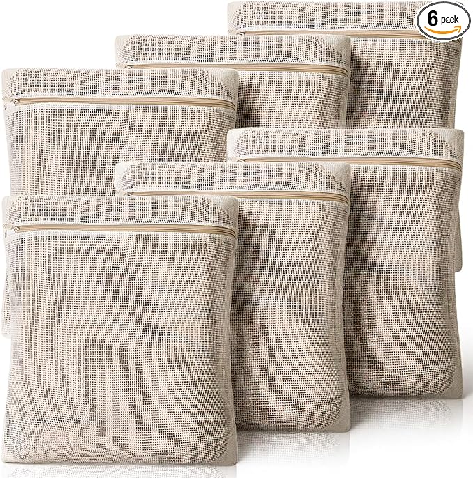 6 Piece Organic Cotton Mesh Laundry Bag Bulk, Durable Mesh Wash Bags with Sturdy Zippers and Breathable Meshes, for Underwear, Clothes, Shoes, Socks, 15.7 * 19.7Inch