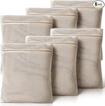 6 Piece Organic Cotton Mesh Laundry Bag Bulk, Durable Mesh Wash Bags with Sturdy Zippers and Breathable Meshes, for Underwear, Clothes, Shoes, Socks, 15.7 * 19.7Inch