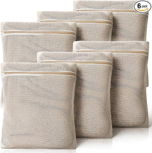 6 Piece Organic Cotton Mesh Laundry Bag Bulk, Durable Mesh Wash Bags with Sturdy Zippers and Breathable Meshes, for Underwear, Clothes, Shoes, Socks, 15.7 * 19.7Inch