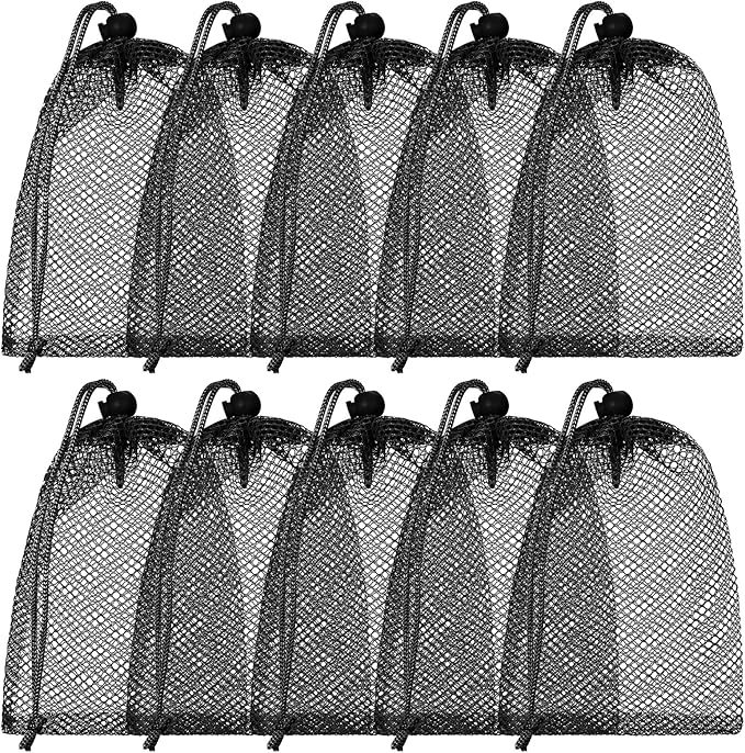TecUnite 10 Pcs Mesh Laundry Bags with Drawstring Multicolor Mesh Sack Bag Nylon Gift Dishwasher Bag with Sliding for Storage Clothes Socks Jewelry Gifts Toys Fruit(11.8 x 7.5 Inch,Black)