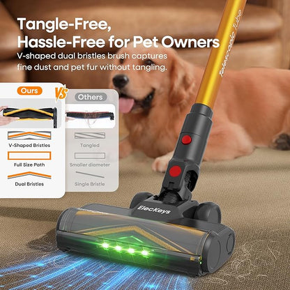 ElecKeys Cordless Vacuum Cleaner, 600W 50KPA 70Mins Vacuum Cleaners for Home, Self-Standing Stick Vacuum with Touch Screen, Anti-Tangle, Lightweight Wireless Vacuum for Hard Floor/Carpet/Pet Hair/Car