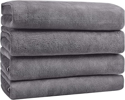 GraceAier Microfiber Bath Towels 4 Pack, 28x56 Inch Coral Velvet Quick Dry Towel Set, Highly Absorbent, Ultra Soft & Lint-Free for Bathroom, Gym, Travel and Swim-Grey