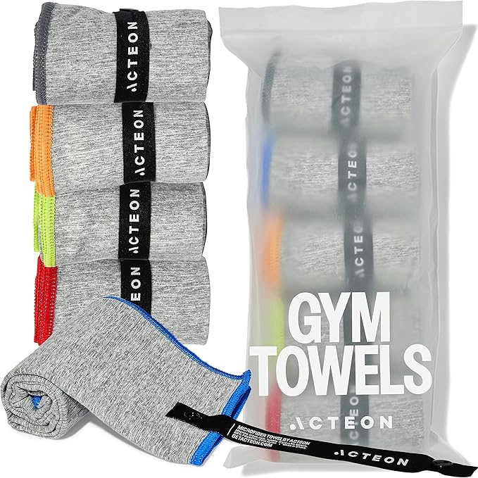 Acteon Microfiber Gym Towels 5 Pack, Quick Dry Silver ION Odor-Free Sweat Towel, Super Absorbent Fast Drying for Men & Women, Workout, Yoga, Running, Hiking, Travel – 16x30.5 Inch