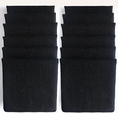 Black Cotton Cleaning Rags For Housekeeping - Trapos Paños De Limpieza Reutilizables - Kitchen Bar Shop Towel Dish Mop Wash Cloth For House Dust - Reusable Washable Absorbent - 13"x13" 12 Pack