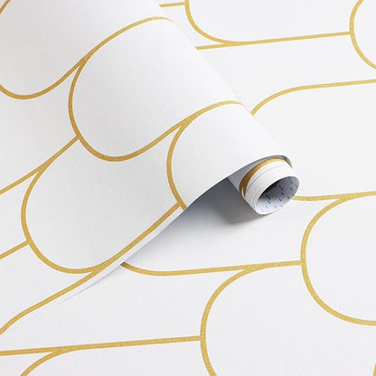 Yasinet White and Gold Peel and Stick Wallpaper White Geometric Contact Paper Stripe Removable Paper Self Adhesive Wallpaper Decorative for Wall Bedroom Vinyl Film 17.3''x197''