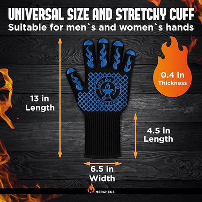 BBQ Grill & Oven Gloves 1472°F Heat Resistant – Fireproof, Non-Slip Silicone Mitts for Grilling, Smoking & Baking – Extra-Long Protection – Includes Storage Case & Luxury Gift Box | Pro Series