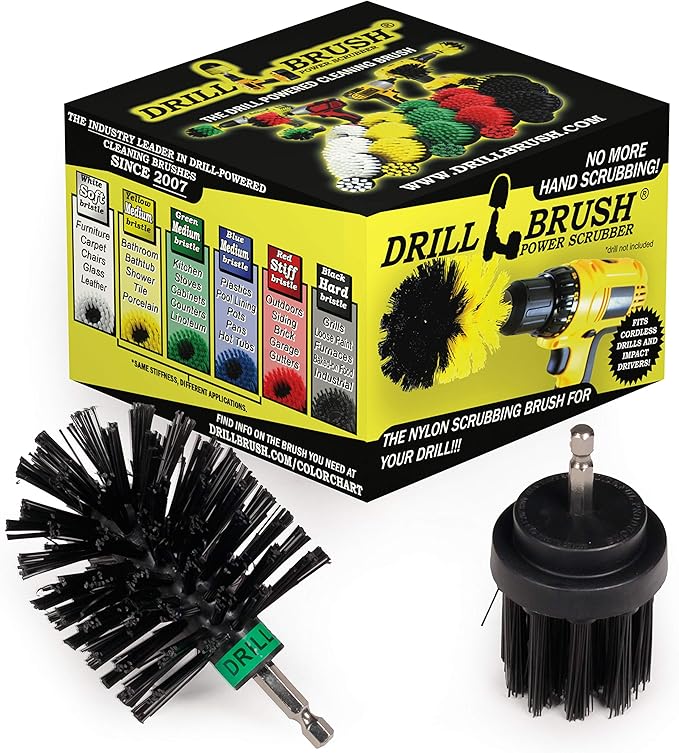 2 Piece Mini Size Long Bristle Black Ultra Stiff Rotary Cleaning Drillbrushes Used for Cleaning BBQ Grills, Furnaces, Baked-on Food, and Industrial Applications