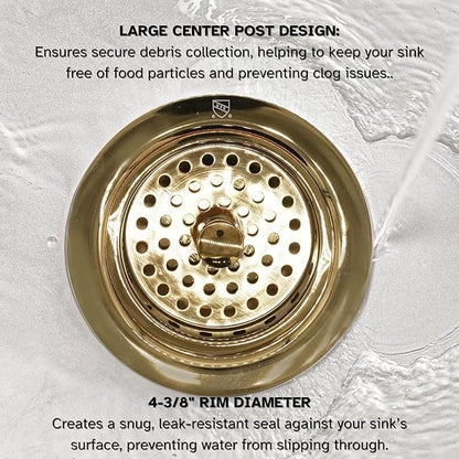 Westbrass A214-01 3-1/2" Post Style Large Kitchen Sink Basket Strainer, Polished Brass