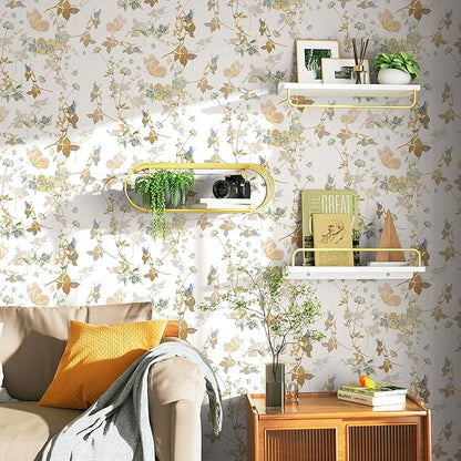 Dimoon 78.7"x17.3" Peel and Stick Wallpaper Floral Beige White Boho Contact Paper Brown Wallpaper Removable Self Adhesive Waterproof Wall Paper Bedroom Bathroom Kitchen Thicken Vinyl Roll