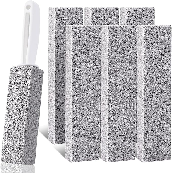 7 Pack Pumice Stone for Toilet Cleaning, Pumice Stone Toilet Bowl Cleaner, Pumice Scouring Stick with Handle, Powerfully Cleans Hard Water Rings, Replaceable Design