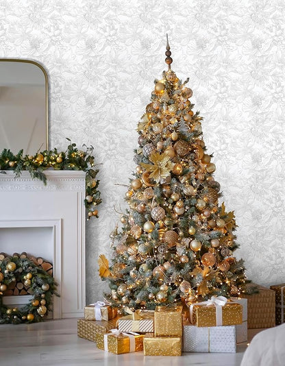 Ismoon Large Floral Peel and Stick Wallpaper Boho White/Grey Contact Paper 17.3inx32.7ft Removable Self Adhesive Bedroom Cabinet Mural Wall Decor Vinyl Roll