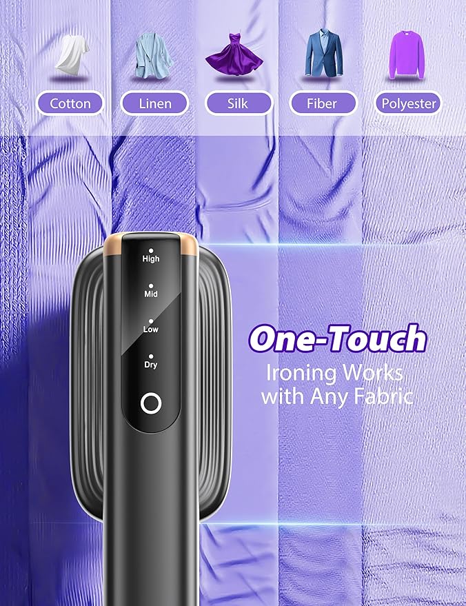 Travel Steamer for Clothes with 180 ml Water Tanks,15s Fast Heat-up,24 g/min Strong Steam Performance, Portable Garment Steamer with Touch Control, LED Display, Steam Iron(Black Gold)