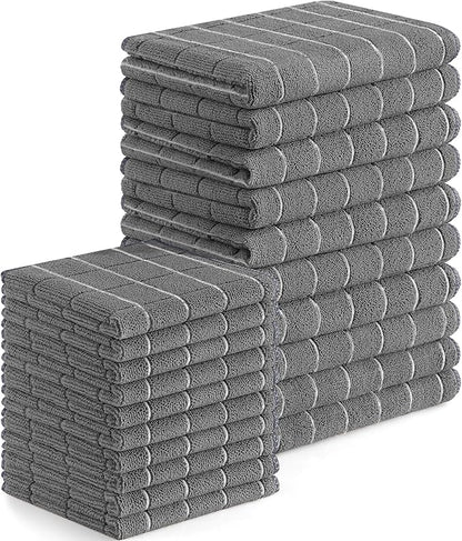 Homaxy Microfiber Kitchen Towels and Dishcloths Set, 20 Pack Soft and Absorbent Dish Hand Towels Bulk, 28 x 16 Inch & 12 x 12 Inch Quick Drying Rags for Washing Dishes, Grey