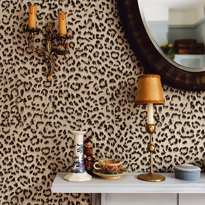 HueBurst Leopard Peel and Stick Wallpaper 17.3"x240" Cheetah Contact Paper Self Adhesive Brown Wallpaper Removable Waterproof Art DIY Wall Paper for Bedroom Living Room (28.8sq.ft.)