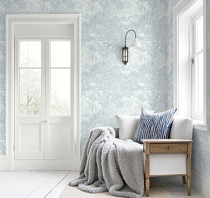 Heroad Peel and Stick Wallpaper Blue and White Vintage Forest Animals Floral Wallpaper Removable Self-Adhesive Contact Paper for Bedroom Living Room Cabinets Decoration Thicken Vinyl 17.3" x 787"