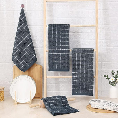 Homaxy 100% Cotton Terry Kitchen Towels(Dark Grey, 13 x 28 inches), Checkered Designed, Soft and Super Absorbent Dish Towels, 18 Pack