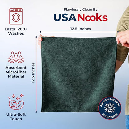 USANOOKS Premium 300GSM Microfiber Cleaning Cloth - 12.5"x12.5" High Performance - 1200 Washes, Ultra Absorbent Microfiber Towels for Cars Undercarriage, Rims & Engine Bay Cleaning - Microfiber Cloth