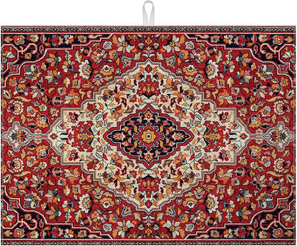 Boho Vintage Ethnic Dish Drying Mat for Kitchen Counter Persian Original Tribal Drying Pad Absorbent Dish Drainer Rack Mats Draining Pad