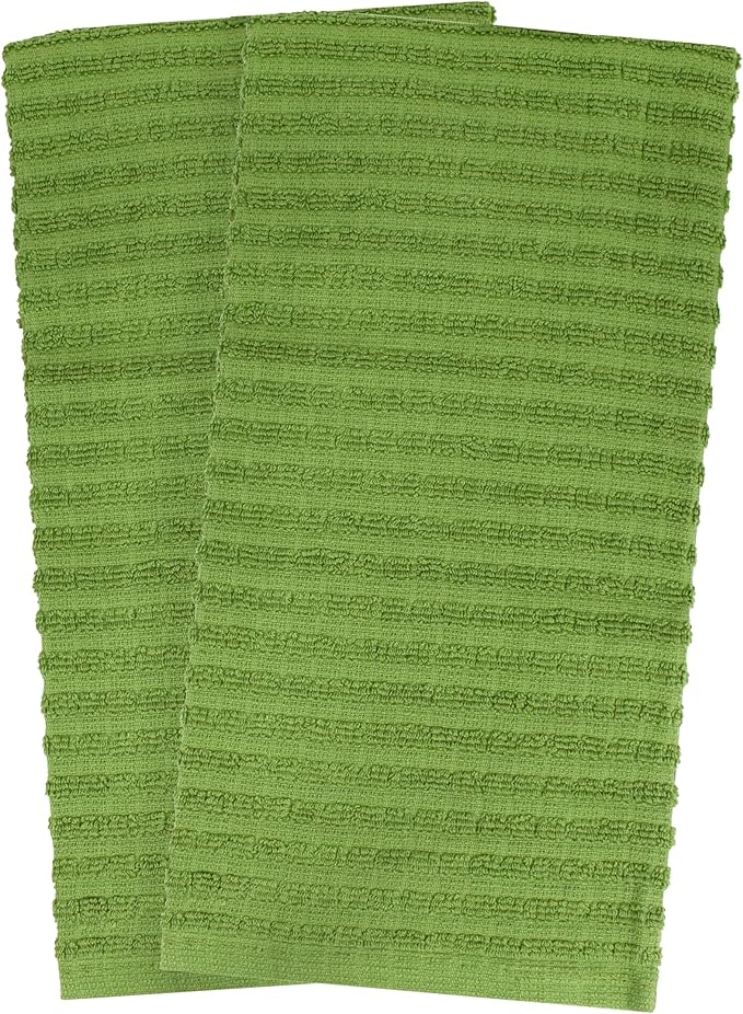 Ritz Royale Collection 100% Combed Terry Cotton, Highly Absorbent, Oversized, Kitchen Towel Set, 28" x 18", 2-Pack, Solid Cactus Green