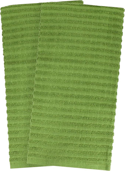 Ritz Royale Collection 100% Combed Terry Cotton, Highly Absorbent, Oversized, Kitchen Towel Set, 28" x 18", 2-Pack, Solid Cactus Green