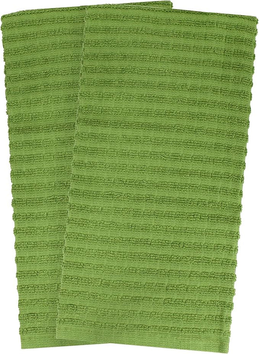 Ritz Royale Collection 100% Combed Terry Cotton, Highly Absorbent, Oversized, Kitchen Towel Set, 28" x 18", 2-Pack, Solid Cactus Green