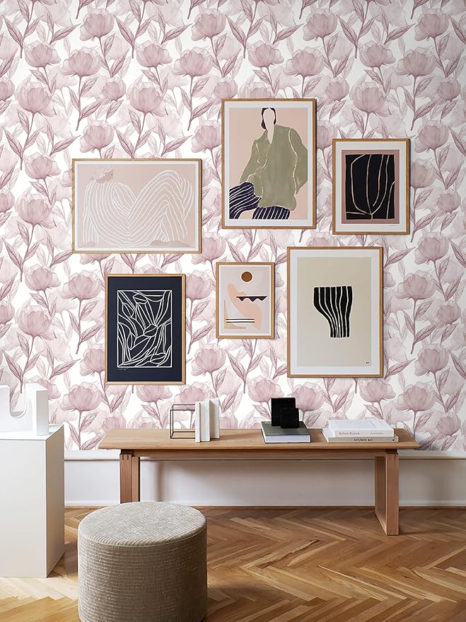 Heroad Peel and Stick Wallpaper Pink Contact Paper Modern Boho Floral Wall Paper for Cabinets Waterproof Removable Wallpaper Self Adhesive for Bathroom Vinyl Roll 17.3"x393"