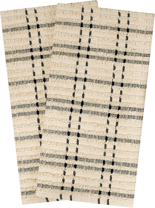Ritz Royale Collection 100% Combed Terry Cotton, Highly Absorbent, Oversized Checked Kitchen Towel Set, 28" x 18", 2-Pack, Black