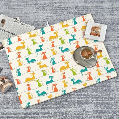 Mid Century Modern Cats Dish Drying Mat for Kitchen Counter Absorbent Reversible Cute Drying Pad Dark Kitchen Decor Dish Drainer Rack Mats 18"x24"