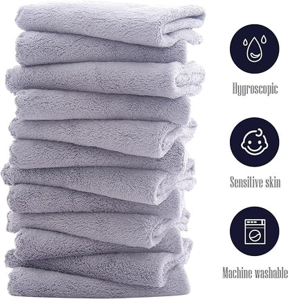 16 Pack Baby Washcloths - Luxury Coral Fleece - Extra Absorbent and Soft Wash Clothes for Newborn, Infants and Toddlers - Suitable for Sensitive Skin and New Born - Baby Shower - Light Grey,10x10 Inch