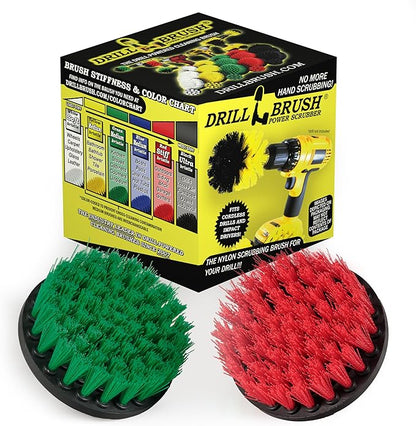 Drill Brush - Indoor/Outdoor Medium and Stiff 4-inch Round - Spin Brush - Combo Kit - Cleaning Supplies - Stove, Oven, Sink - Grout Cleaner - Outdoor Rug - Deck Brush - Algae, Mold, Mildew, and Moss