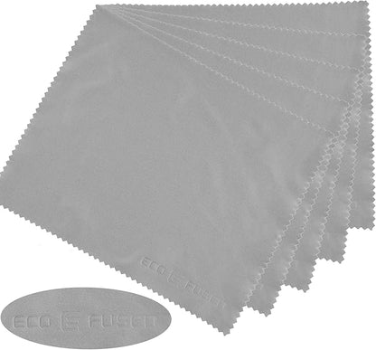 Eco-Fused Microfiber Cleaning Cloths - 10 Colorful Cloths and 2 White Cloths - Ideal for Cleaning Glasses, Spectacles, Camera Lenses, iPad, Tablets, Phones, LCD Screens (Blue/Grey)