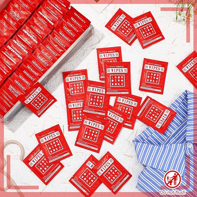 Timgle 200 Pcs Stain Remover Wipes Individual Wrapped Wipes Stain Remover Mini for Clothes Fabric Laundry Carpet Messy Eater Car Seat Upholster Clean (Red)